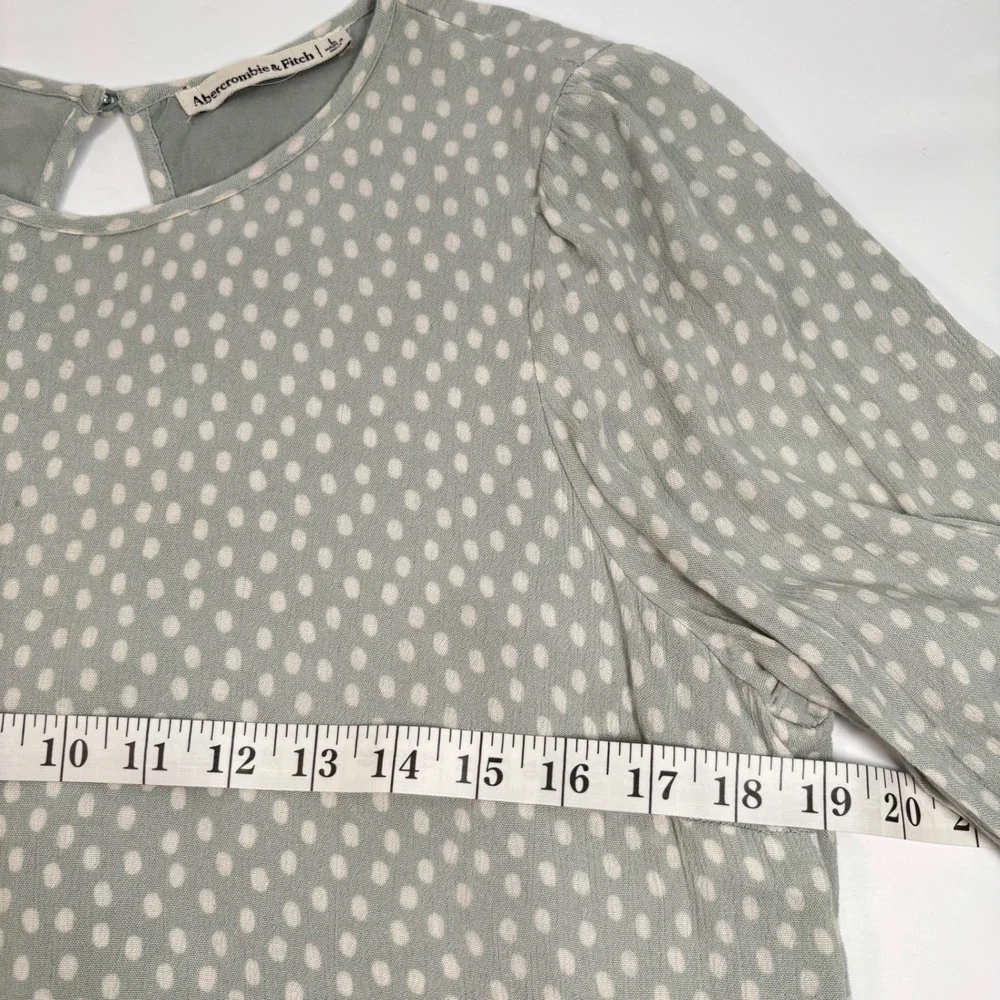 Abercrombie & Fitch Womens Large Dress Green Polka Dot Long Sleeve Tiered Mini